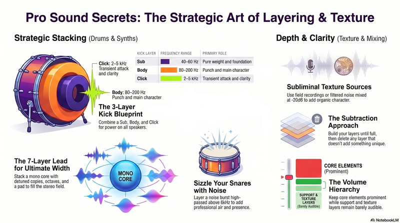 Pro Sound Secrets — The Strategic Art of Layering & Texture infographic